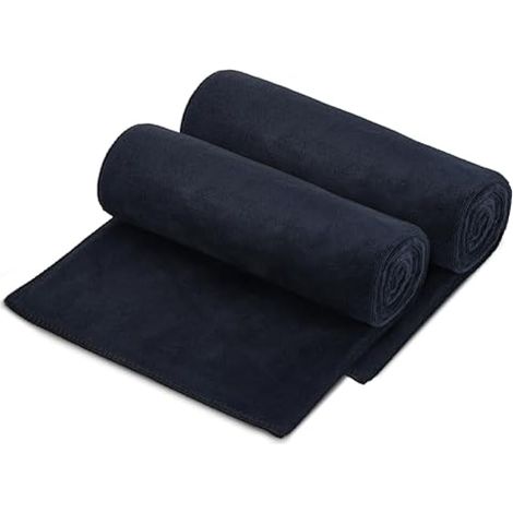 2 serviettes de sport microfibre 100x50cm, serviette de gym homme femme, douce et absorbante, noir, double face polaire, idéale fitness camping yoga (1/4)