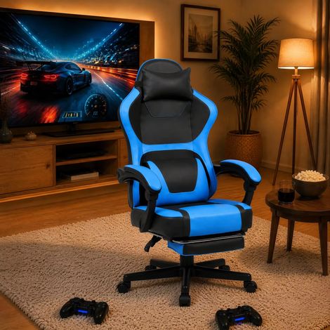 Chaise de bureau ergonomique pour gamers, avec soutien lombaire et cervical, repose-pieds réglable, capacité de charge de 136 kg (300 lbs), pivotante à 360°, idéale pour le télétravail et les pauses d (1/5)