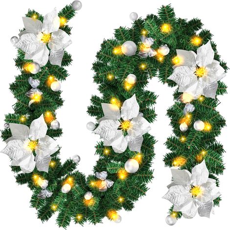 Randaco 2.7M Weihnachtsgirlande Tannengirlande Weihnachtsdeko Girlande geschmückt 50 LEDs Silver (1/5)