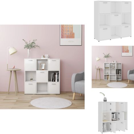 Bibliothèque Blanc 90x30x90 cm Bois d’ingénierie - Bibliothèque Blanche - Bibliothèque Design - Meuble Rangement - Étagère Ouverte - Bibliothèque Avec Portes (1/5)