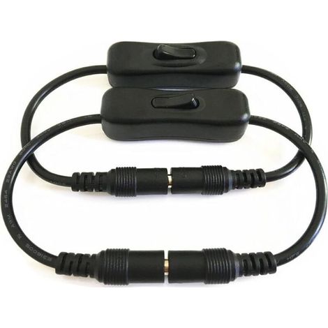 Interruttori a bilanciere neri da 12 V CC – Confezione da 2 con connettori maschio/femmina da 5,5 x 2,1 mm, prolunga e cavo di alimentazione