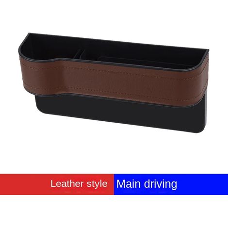 (A-Brown conducteur principal) Organisateur latéral de siège avec porte-gobelet pour voiture, en cuir, multifonctionnel, combleur d'espace entre les sièges, boîte de rangement, poche de siège, rangeme (1/5)