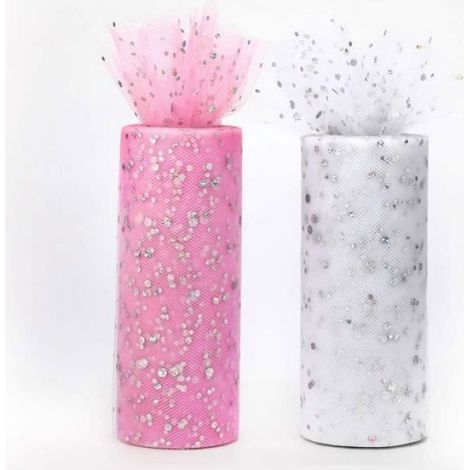 2 Bobine de Tulle 15cm Rouleau Tulle Paillette Rose Blanc Chaque 22.5m décoration pour Mariage, Anniversaire, Tutu pour Enfan TULLE (1/5)