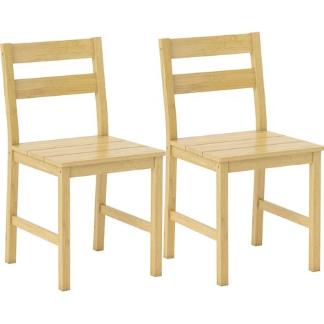 Set aus 2 Stühlen aus natürlichem Bambus für Esszimmer oder Küche, armloses Design mit Lattensitzfläche