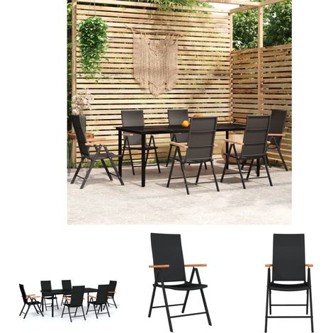 Gartenstuhl - vidaXL 7-tlg. Garten-Essgruppe Schwarz - Gartenstuhl mit Rückenlehne (1/5)