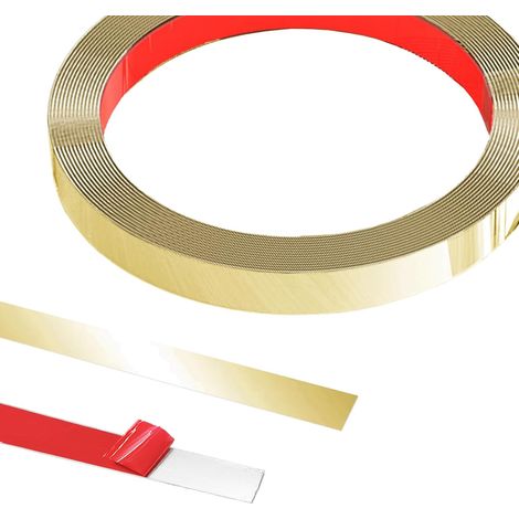 5 m X 1 cm Moulure Murale en Acier Inoxydable, Moulure Adhesive, Bandes DéCoratives, Effet Miroir, Pour Toilettes, Bord De Carrelage, Murs, Plinthes, Sol-Doré (1/5)