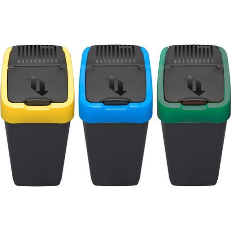 Cubo Basura de Reciclaje Pack 3 Cubos de 18L y 25L con Tapa básculante de Plástico Papelera para Reciclar