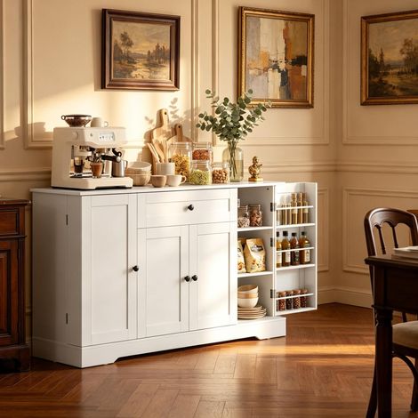 Küchenbuffet 140x40x80 cm aus MDF und Holzwerkstoff, Weiß, Stauraum – MEUBLIV (1/5)