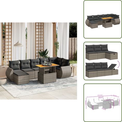 8-tlg. Garten-Sofagarnitur mit Kissen Grau Poly Rattan - Gartenmöbel Set - PE-Rattan Möbel - Outdoor Lounge - Garten Sofa - Balkon Möbel (1/5)