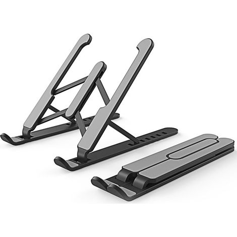Zusammenklappbarer 16-Zoll-Laptopständer, ergonomisches und leichtes Design, 6-fach höhenverstellbar, kompatibel mit MacBook Pro, iPad Air, Tablets, Dell, Lenovo, HP – Schwarz