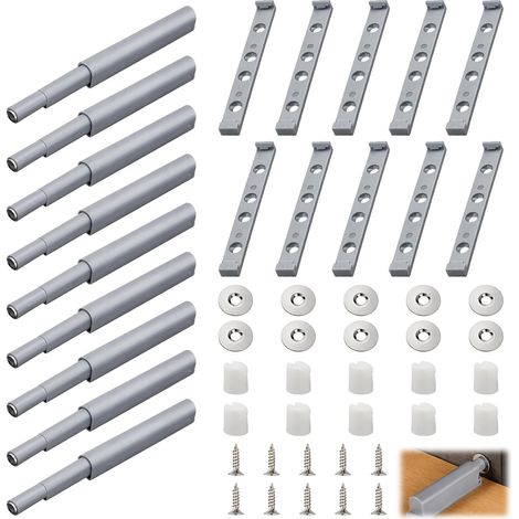 Lot de 10 Amortisseur Porte Placard Push-to-Open Gris, Bouton Poussoir Meuble Magnétique Fin 125 mm, Fermeture Douce pour Portes de Cuisine, Dressing, Armoire et Tiroirs Sans Poignée (1/5)