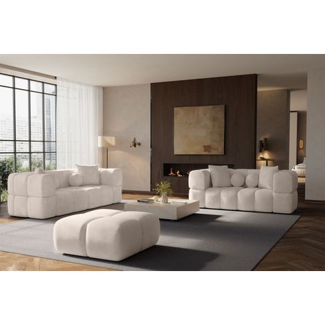 Sofaset Designersofas VEGA 3-2 inkl. Hocker in Stoff Egon Beige