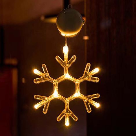 Decorazione per finestre Fiocco di neve natalizio luminoso Led a ciondolo con ventosa Bianco caldo a batteria Wisdom (1/3)
