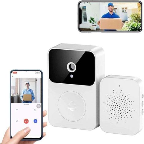 Sonnette sans fil avec caméra de sécurité, caméra intelligente Wi-Fi, enregistrement vidéo, port USB-C, sonneries variées, rechargeable, compatible avec les smartphones Android et iPhone. – dou (1/4)