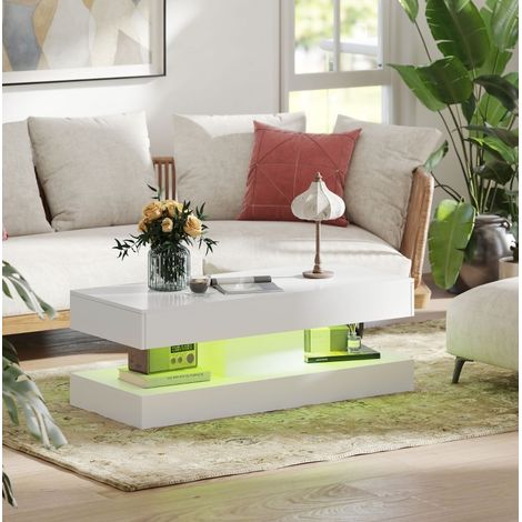 Tisch Wohnzimmertisch Aufbewahrung 120x50 Holz Weiß OKMYHOME (1/4)