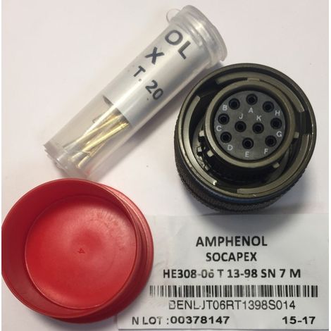 Amfenol Souriau HE308-06T13-98SN7M Contacto circular estándar MIL 10 pos. Hembra - MIL-DTL-38999