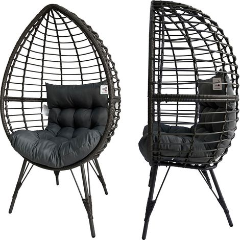 PE Rattan Egg Teardrop Cuddle Chair - Grey (1/5)