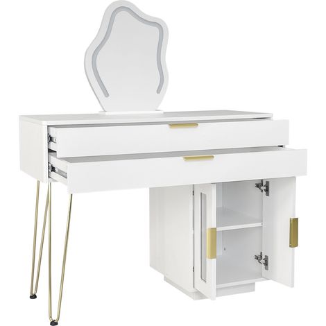 Schminktisch Weiß mit LED-Spiegel und ausziehbarem Seitenschrank, Maße 100x40x78 cm (1/5)