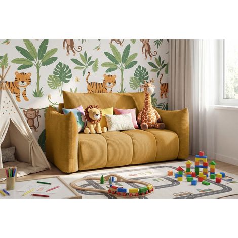 Sofa 2er-Sitzer mit Liegefunktion ONTARIO in Stoff Poso Senfgelb
