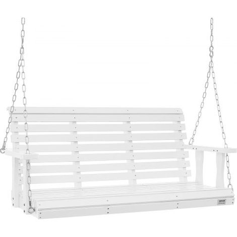 Hollywoodschaukel Zedernholz, 1370x710x600mm, Terrassenschaukel für Hof und Garten, verbesserte Tragkraft von ca. 400 kg, robuste Schaukelstuhlbank mit Aufhängeketten für den Außenbereich, weiß (1/5)