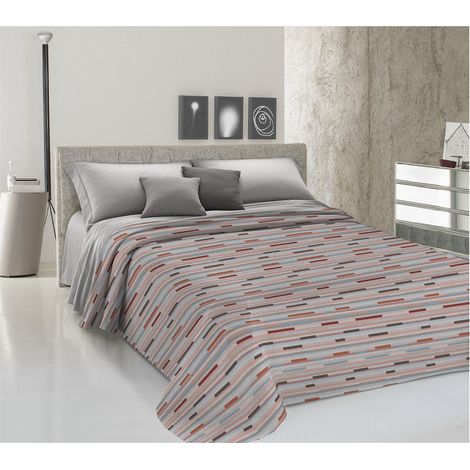 Copriletto estivo made in Italy 100% cotone piquet 3 misure modello Tratteggio Piazza e Mezza - Arancio