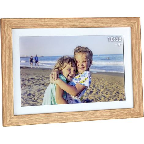 Cadre photo numérique Wi-Fi TFA Dostmann FRAMEO App 25.7 cm 10.1 pouces 1280 x 800 Pixel 32 GB marron, blanc