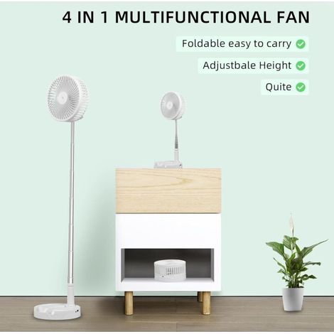 Ventilateur de bureau et de table, portable et pliable, ventilateur réglable, ventilateur de sol, ventilateur rechargeable USB, 4 vitesses, assemblage sans outils(7200mAh) (1/3)