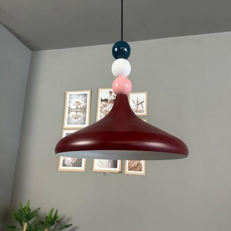 bamyum Holz Champion Suspension Industrielle Plafonnier, 35 cm Abat-Jour Plafonnier, Suspension Industrielle, E27 Lumières Pour Salon & Salle À Manger, Luminaire Suspendu Bordeaux (1/5)