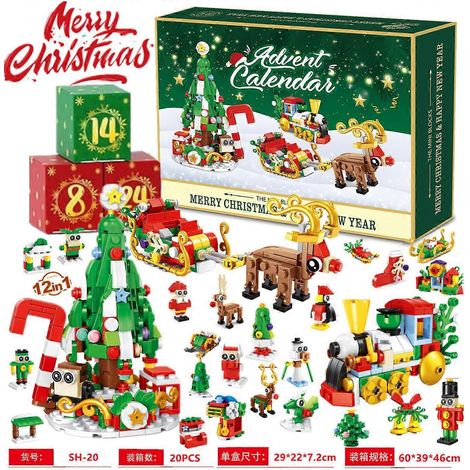 Calendario de llegada de regalos de Navidad, 24 piezas, caja sorpresa ensamblada, decoración navideña, regalos para niños y niñas, decoración del hogar, ramo, modelismo de trenes (1/5)