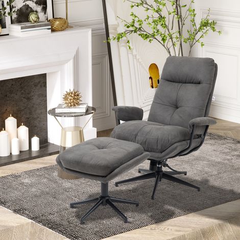 Relaxsessel mit Ottomane, Sessel mit Fußhocker, verstellbare Rückenlehne Mikrofaser, Dunkelgrau