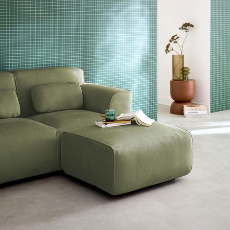 Pouf. module pour canapé. repose-pieds pour canapé 2 places en velours côtelé vert. L 76 x P 70 x H 41cm - Wallas