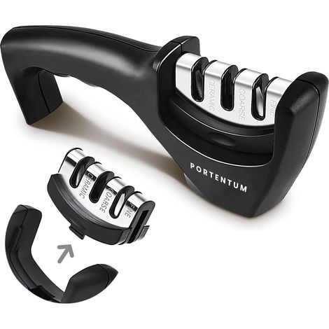 Aiguiseur couteaux professionnel manuel pour couteaux de cuisine 3 phases - Affuteur de couteaux avec design ergonomique avec finition noire/chromée (1/5)