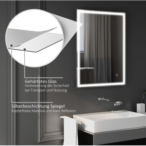 Specchio da bagno LED 90 x 70 cm con memoria e antiappannamento OKMYHOME (1/5)