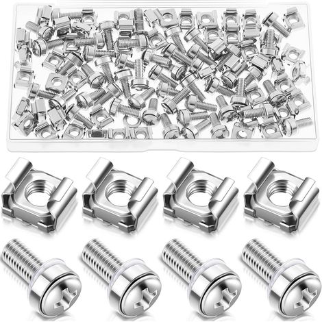 50 sets of M6 x 20 mm rack mounting cage nuts, screws and washers for rack mounting server cabinets for server mounting routers and shelves (1/5)