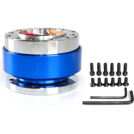 Ortviai Adaptateur Rapide pour Volant Automobile en Alliage d’Aluminium 60 mm – Bleu, Kit avec Vis et Clés (1/4)