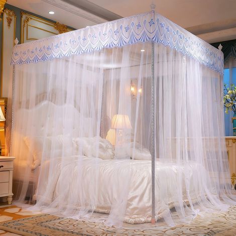 Moustiquaire Pour Lit - 120 x 200 x 200 cm - Style Princesse Avec Volants Et Dentelle - En Polyester - Blanc - 1 Pièce (1/5)