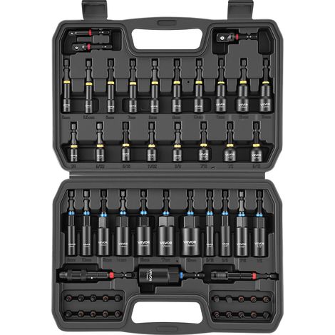 Jeu de Douilles, 55 PCS, Tailles SAE et Métriques, Coffret de Douilles Magnétiques pour Visseuse, pour Auto, Maison et Bricolage, avec Embouts de Vissage, Rallonges et Mallette de Transport (1/5)