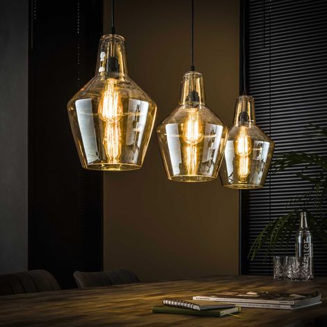 Suspension 3 lampes L112 cm en verre et métal argent vieilli - AMP
