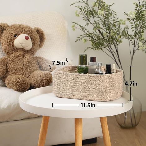 Kleine Aufbewahrungskörbe für Ordnung  Aufbewahrungsboxen für den Kleiderschrank  Spielzeugkorb fürs Regal  Geflochtene Seilkörbe  Dekorative Würfelbox  Flacher Korb  L 11,5 x B 7,5 x H 4,7 cm  Braun (1/5)