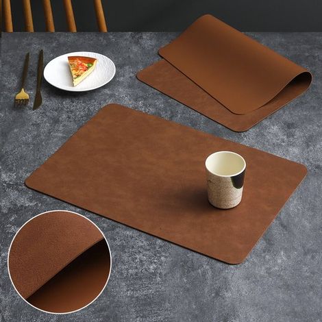 Set di tovagliette reversibili: 2 tovagliette bicolore antiscivolo in similpelle, lavabili e facili da pulire per l'uso quotidiano, marrone, 44,5 x (1/5)