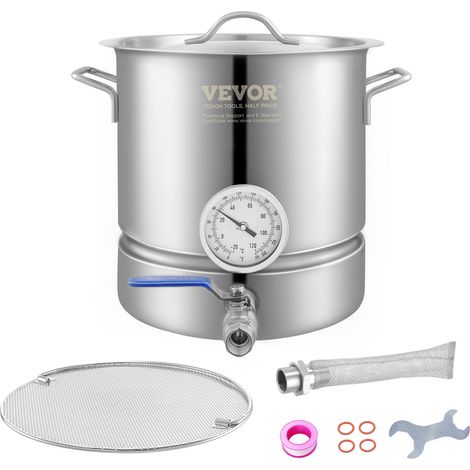 VEVOR Fermentador de Cerveza Tanque de Fermentación de Cerveza de Acero Inoxidable de 19 L Kit de Elaboración de Base de Olla de 3 Capas con Termómetro Válvula de Bola Mango de Tapa Filtración Doble