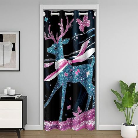 Rideau de Porte Cerf Rideau Occultant 86x203 Rose Papillon Imprimé Rideaux Porte Animal Sauvage Cerf Rideaux de Placard Gradient de Ferme Occidentale pour Femmes Adultes - 86L X 203H cm (1 Panneaux) (1/5)