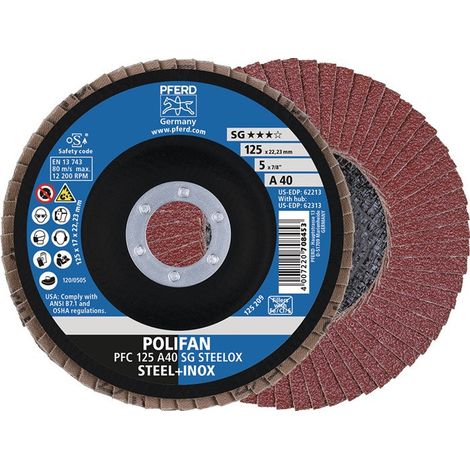 Disco de láminas POLIFAN A SG STEELOX D. Granulado 125 mm A-40 cónico INOX c (Pack de 10)