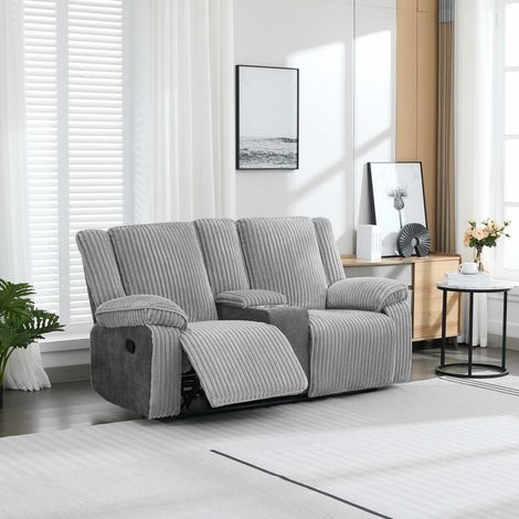 Verona 2 Seater Jumbo Cord Manual Recliner Sofa w Drinks Console (Grey) (1/5)