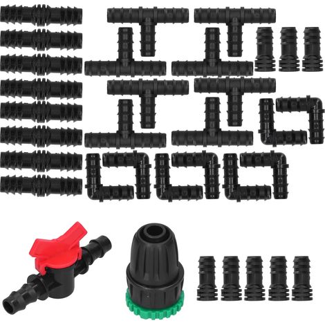 Kit d'irrigation goutte à goutte 34 pièces : adaptateur de robinet G1/2, raccord en T et accessoires d'irrigation par aspersion (1/5)