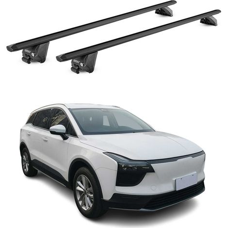 OMAC Barres de toit aluminium certifiées TÜV pour Aiways U5 2022-2023 FL – Pour rails de toit intégrés – Rainure en T – Charge max 100 kg – 2 antivols Noir (1/5)