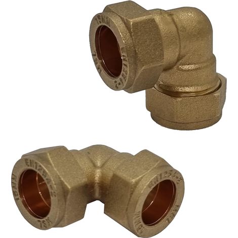 Lot de 2 Raccords coudés à compression 15 mm en laiton massif pour tuyau cuivre système eau (1/2)