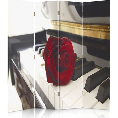 Paravento bilaterale, Rosa su un pianoforte - 145x170 (1/5)
