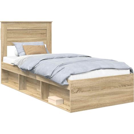 Bed Frame with Headboard Sonoma 90 x 190 cm Solid Pine Wood vidaXL
