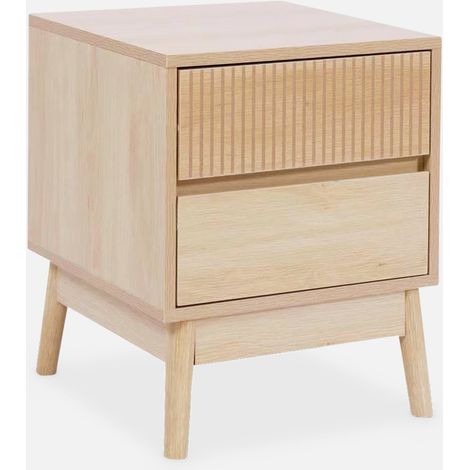 Mesita de noche con efecto madera, 2 cajones (1/5)
